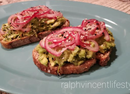 Everything Bagel Avocado Toast with Pickled Red Onions by Ralph Vincent